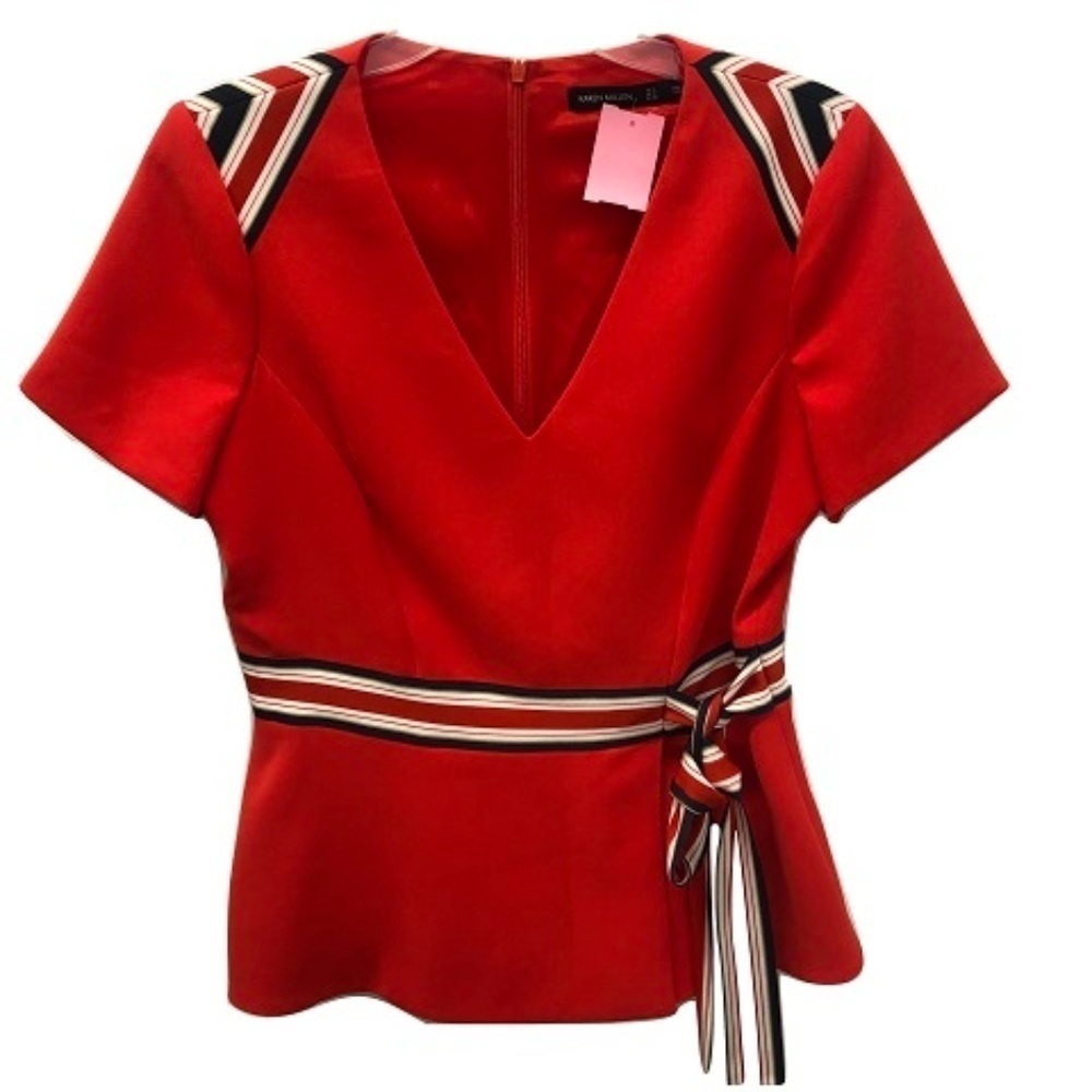 Karen Millen Striped Peplum Blouse, Size 10 - Picture 2 of 4